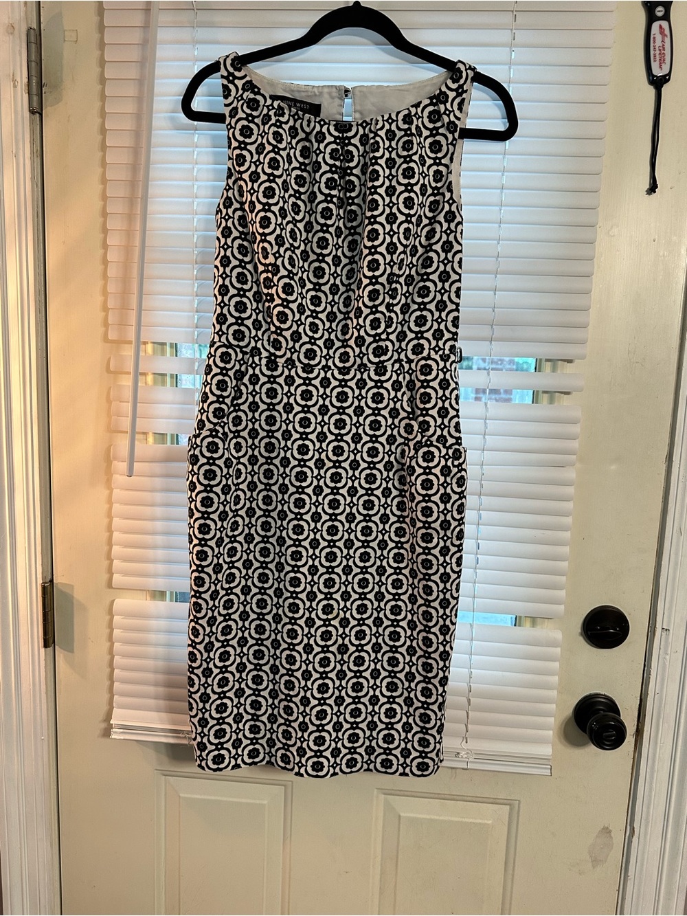 Nine West Black and White Geometric Midi Sheath Dress